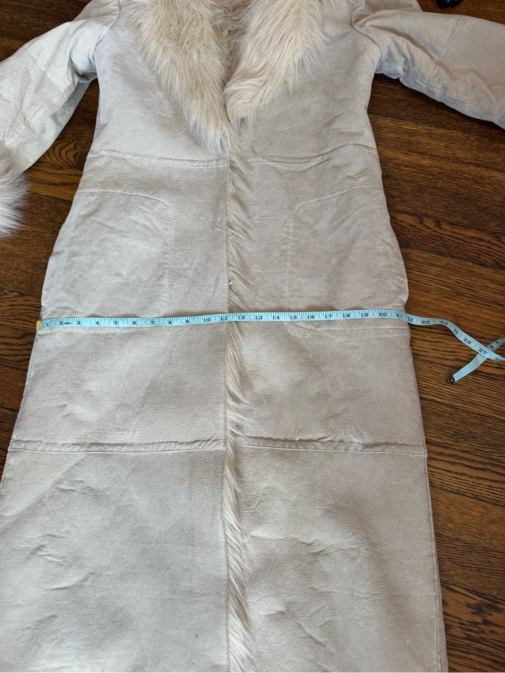 Ivory sheepskin shearling fur coat leather faux fur trim size small - Picture 14 of 16